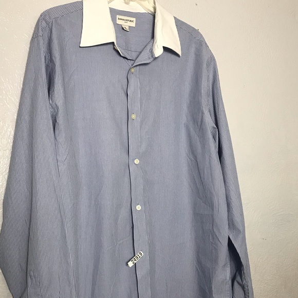 Banana Republic Stripped Button Up White Neck Shirt Men Size XL - Picture 2 of 8